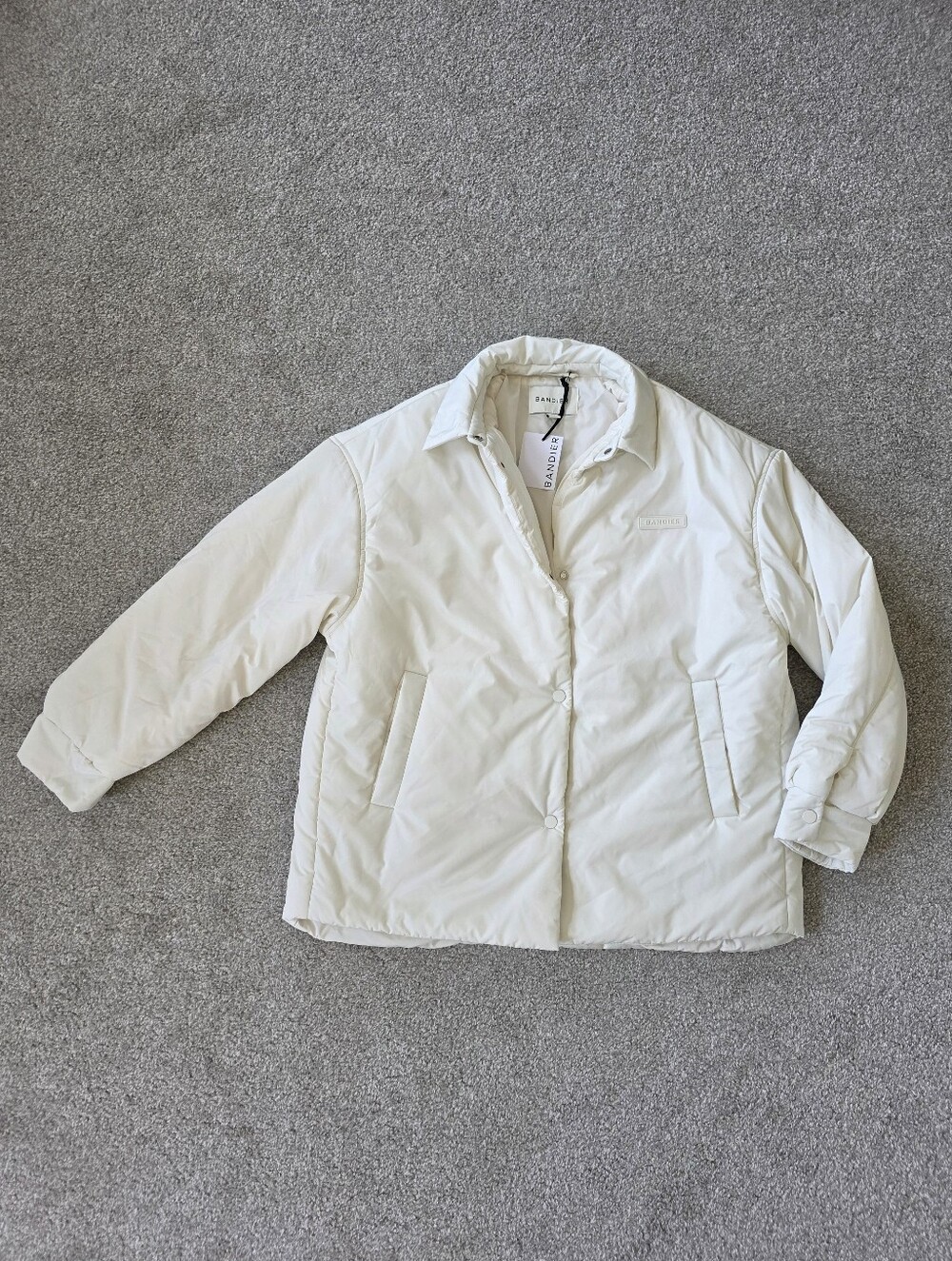 Bandier NWT Classic Coaches Puffer Jacket- Gardenia